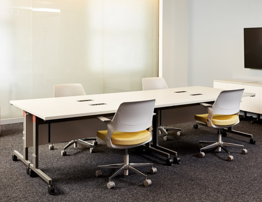 neocon 2018 hospitality at work pixel c-leg table ollo marc krusin glen oliver loew pixel credenza collaborative space flexible space