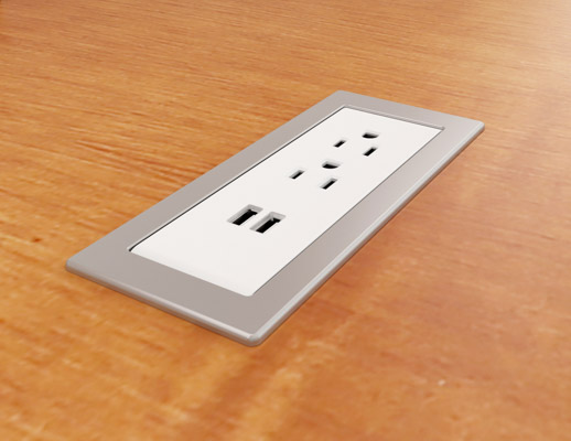 Drop-In Electrical Outlet, 210, White Body/Silver Bezel