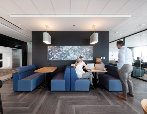 knoll works 2021 avison young more than a workplace k. lounge high back bench work lounge diner booth gather ideate shared spaces café dining