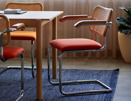 cesca chair marcel breuer split upholstered caned back muuto linear wood table meeting space conference room