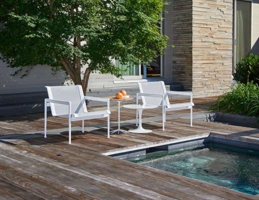 Saarinen Vetro Bianco Outdoor Side Table, Schultz Petal Side Table