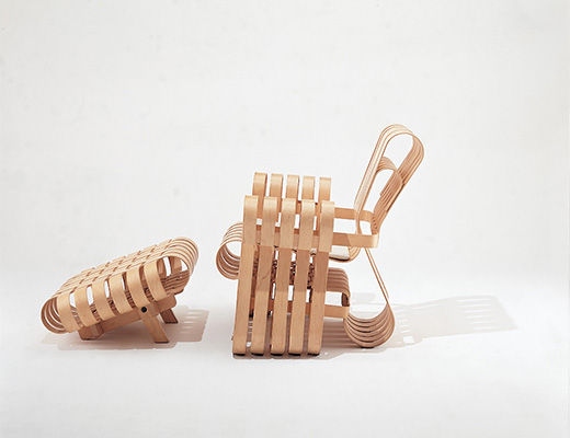 Knoll Frank Gehry Bentwood Power Play Chair and Ottoman