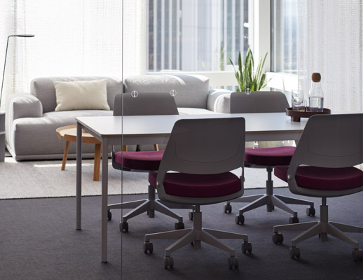 Muuto Base Table dining table Ollo light task chair side chair Connect Modular Lounge Mingle Cushion pillow Around Table coffee table Ply Rug Halves Table side table Leaf Lamp lighting floorstanding Platform Tray Corky Carafe Corky glasses shared spaces t