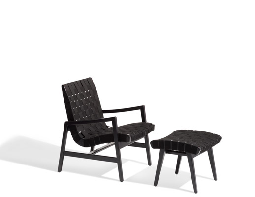 Risom Ottoman Carbon Sunbrella Webbing Ebonized Frame outdoor lounge chair