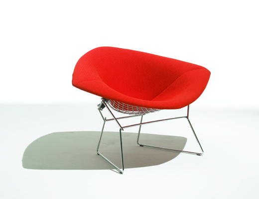 Large Harry Bertoia Diamond Chair with Catp red KnollTextiles upholstery seat cover